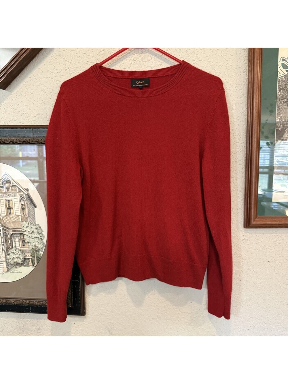 Quince 100% Mongolian Cashmere Boxy Designer Knit Sweater Red Size Medium